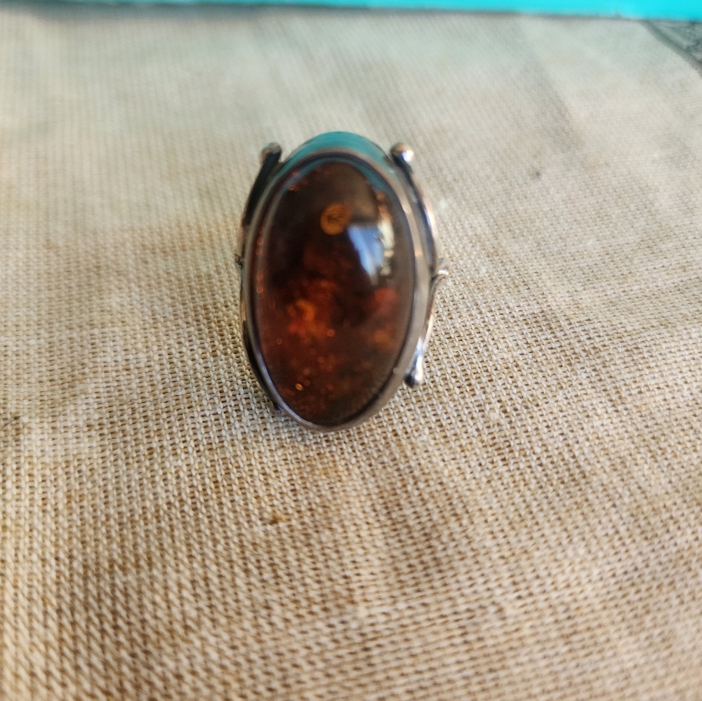 Amber RING Size 8 Sterling Silver - Picture 9 of 11